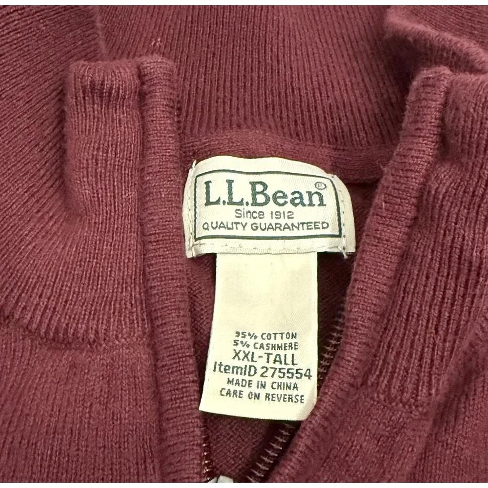 L.L. Bean‎ Sweater Wicked Soft Cotton Cashmere Maroon 1/4 Zip Men's XXL Tall